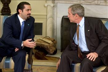President Bush meeting with MP Hariri in the Oval Office